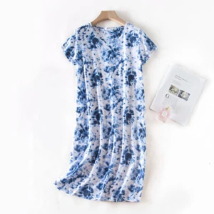 Women Cotton Sleepwear Nightgown Short Sleeve Nightdress Loungewear Shirt Dress - Picture 1 of 57