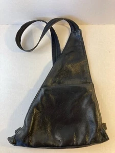 Vintage Giovanni Crossbody Rucksack Schwarz Leder Handtasche Dreieck Form Italy - Bild 1 von 9