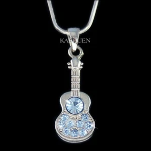 Blue ACOUSTIC GUITAR~ made with Swarovski Crystal Music Rock Classical Necklace - Picture 1 of 2
