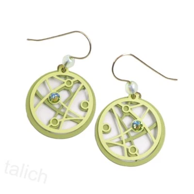 Adajio Earrings Lines and Dots in Pastel Green Handmade Lightweight Unique 8138 - Image 1 of 4