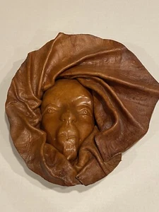 Vintage Leather Molded Face Hand Tooled Mask Hanging Wall Art - Picture 1 of 12