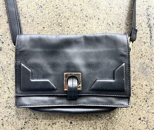 Halston Black Leather Crossbody Bag
