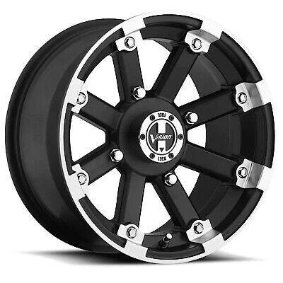 4-Vision UTV 393 Lockout 12x8 4x4" -10.2mm Black/Machined Wheels Rims 12" Inch - Image 1 of 2