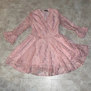 Vintage X.YFUNS BARBIE PINK Floral Flare Dress Flounce Sleeves Dress XL - Picture 1 of 13