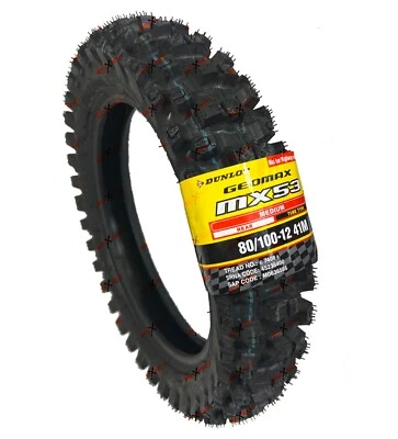 Dunlop MX53 80/100-12 Tire Rear Geomax Motorcycle 80-100-12 KX 65 KLX 45236400 - Image 1 of 4