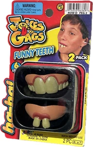 2 FUNNY JOKE TEETH Nerd Fake Hillbilly Bad Halloween Set Ugly Buck Rubber Prank - Picture 1 of 4