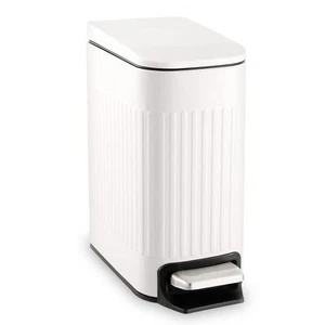 6L slim steel trash can w/lid, step pedal, removable, white - Picture 1 of 7