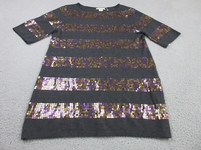 Vestido Suéter Nanette Lepore Para Mujer Grande Gris Lentejuelas Rayas Crew Preppy Foto 1 de 4