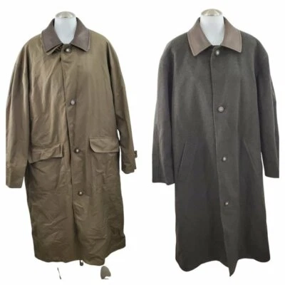 Salvatore Ferragamo Trench Coat 52 41 Wool Green Brown Leather 2 Piece Long  - Image 1 of 4