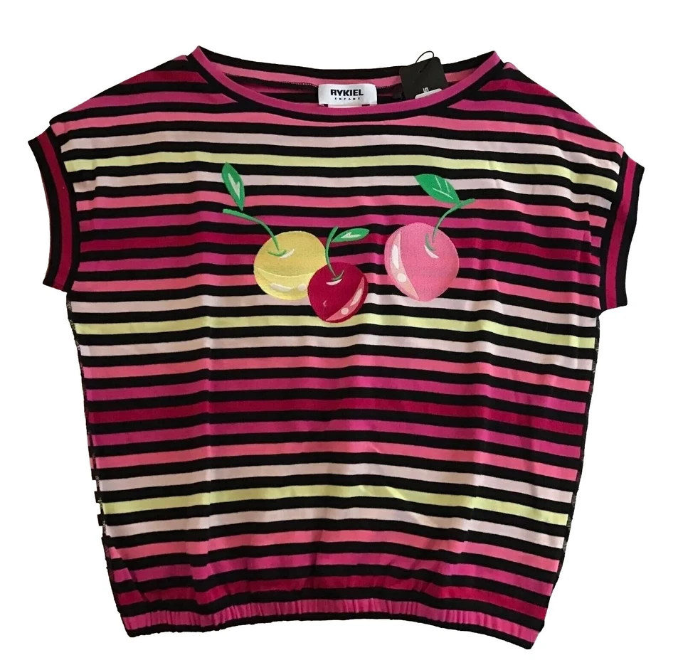 Novo com etiquetas Sonia Rykiel Meninas Listrado Rosa Bolha de Cereja Top 10y - Imagem 1 de 1
