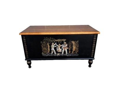 HITCHCOCK PINTURA EBONIZADA DECORADA ARCE MACIZO 36" MANTA COFRE Foto 1 de 4