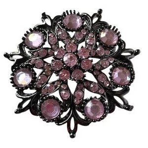Broche vintage de diamantes de imitación rosa sobre Gunmetal - Imagen 1 de 3