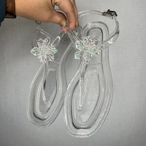 Vince Camuto Größe 9 durchsichtige Gummi-Riemensandalen mit schillernden Blumendetails - Bild 1 von 7