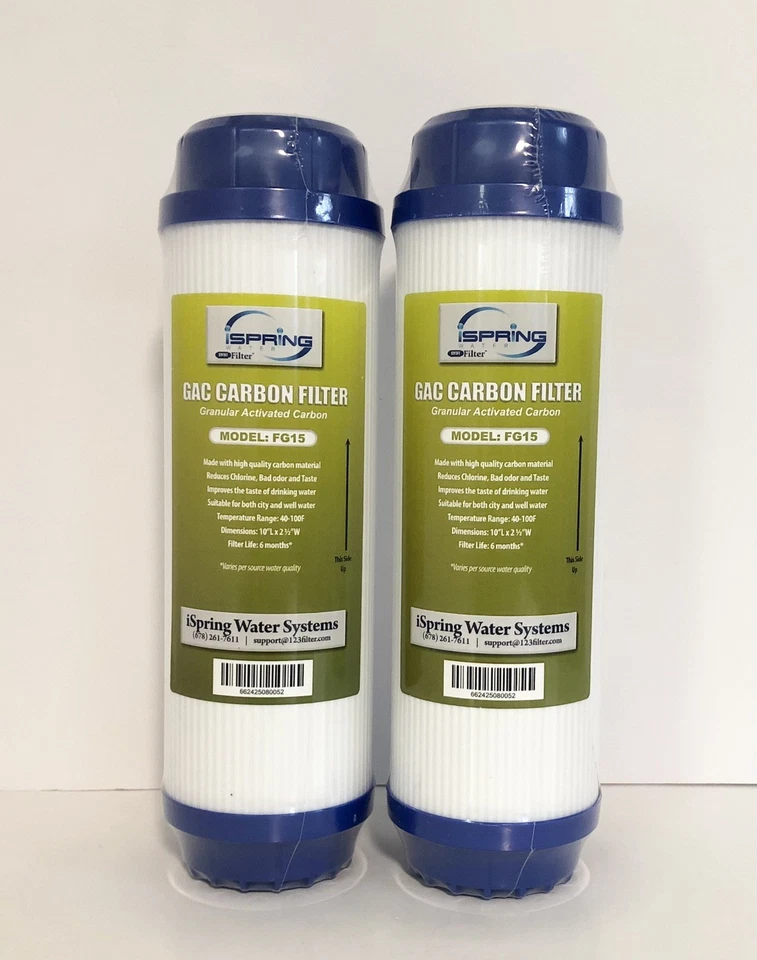 iSpring FG15 Replacement GAC Carbon Filter, 10" Inline Quick Connect for RO 2pk - Image 1 of 1