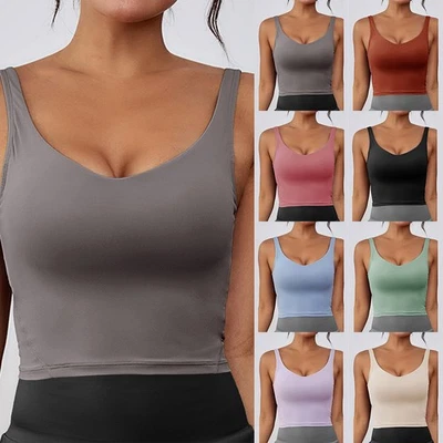 MARKENLOS Damen Sport BH Tank Top Push Up Bustier Gepolstert Form Bra Fitness Camisole DE