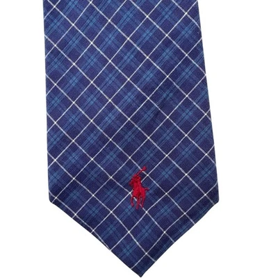 Polo Ralph Lauren Vintage 100% Algodón Cuello Corbata Cuadros Azul Pony Logo Años 90 Preppy Foto 1 de 4