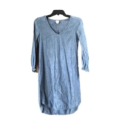 J Crew Women’s V-Neck 100% Cotton Denim Long Sleeve Shirt Dress XXS Coastal Chic - Image 1 of 4