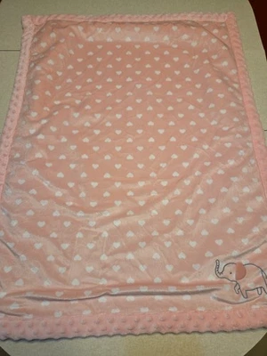 Child Of Mine Carters Baby Blanket Pink Fleece Elephant Heart Cozy - Image 1 of 4