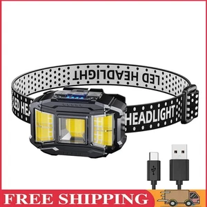 COB LED Lámpara de Cabeza Exterior Carga USB Luz Fuerte Faro para Senderismo Pesca - Imagen 1 de 11