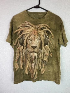 The Mountain Shirt Mens Small Green Tie Dye Rasta Lion Manimals Headphones Tee - Picture 1 of 8