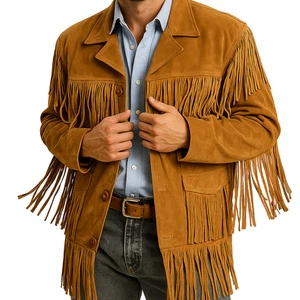 Mens Fringe Jacket Genuine Suede Western Style Leather Coat Vintage Rodeo - Picture 1 of 5