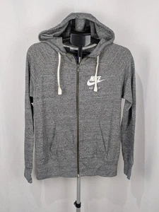 Nike Hoodie Women Medium Gray White Swoosh Zip Sweatshirt Jacket Lightweight - Picture 1 of 11