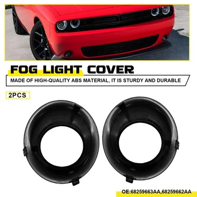 Pair Fog Light Front Bumper Lamp Cover Bezel Kit For 2015-2022 Dodge Challenger - Image 1 of 4