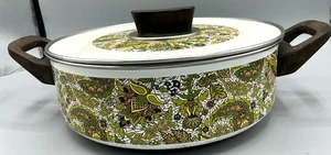 Vintage 70er Jahre emailliert Gusseisen bedeckt Topf/Backen 9" D Oma Cottage schwer - Bild 1 von 9