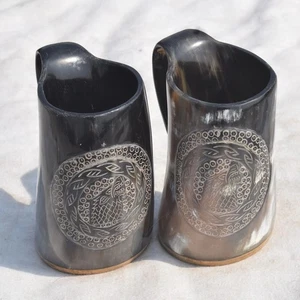 Weekend Sale Vintage Handmade GOT Ale Mead Drinking Horn Mug Set of 2 Pcs - Picture 1 of 4