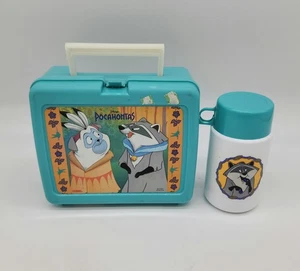 Vintage 90s Thermos Disney Pocahontas Lunch Box Percy & Meeko with Thermos - Picture 1 of 8
