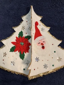 Vintage Handarbeit Weihnachtsbaumspitze Abdeckung 13" weiß Weihnachtsmänner Weihnachtsstern MCM - Bild 1 von 13