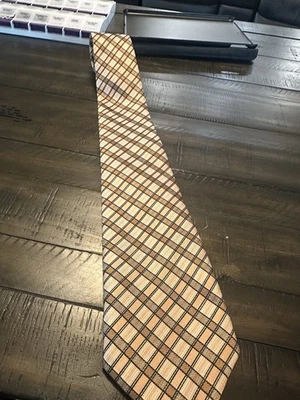 Giorgio Armani Silk Necktie Mens Brown Multicolor Check Design - Изображение 1 из 2