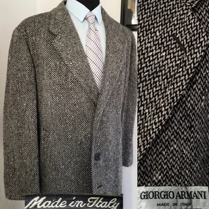 Giorgio Armani Mens Vintage 90s Top Coat Grey Geometric Wool 48 / 50 Reg Italian - Picture 1 of 22