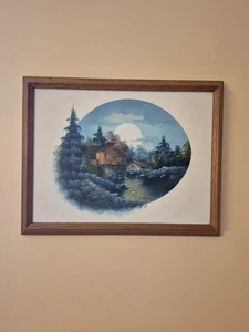 Creative Galleries Inc. Paisaje de molino gris sobre lienzo enmarcado al óleo sobre lienzo - firmado - Imagen 1 de 7