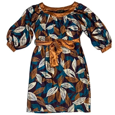 Vestido Donna Ricco 100% Seda Multi Floral Manga Larga Abullonada Hasta la Rodilla Talla 10 Foto 1 de 4