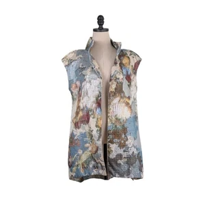 Bryn Walker Vest Top S Floral Artsy Metallic Cream Blue Tapestry Lagenlook Layer - Picture 1 of 10