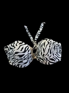 Victorias Secret 34DD White Zebra Print Underwired Padded Bikini Top Strapless - Picture 1 of 5
