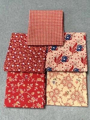 Cuadrados de tela de acolchado de algodón estilo vintage 9x11" floral y guinga rojo y crema Foto 1 de 4