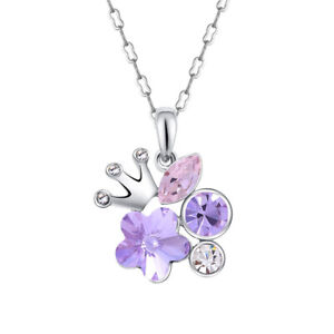 Womens Silver Crown Charm Purple Crystal Cubic Zircon Ia Pendant Necklace Jewelr