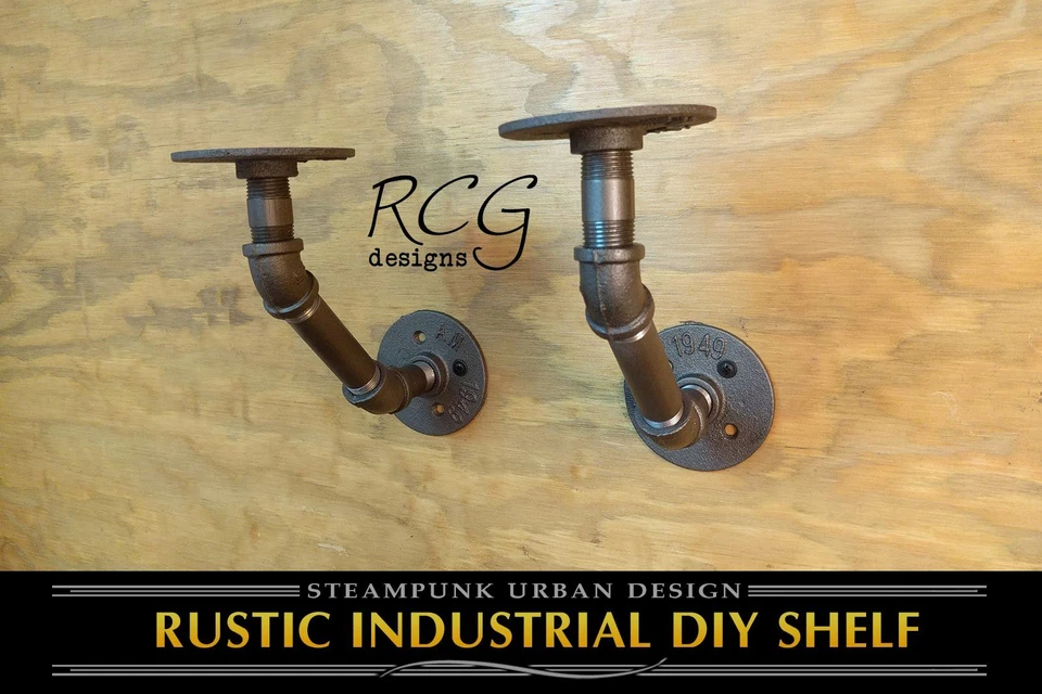 Pair 2x4x2" L Brackets DIY Pipes (8"-12" deep shelf) urban steampunk rustic - Image 1 of 1