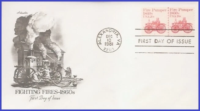 USA3 #1908 Pl #6 U/A ARTMASTER FDC PNC2  Fire Pumper 1860s - Image 1 of 1