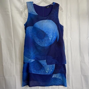 Desigual Womens 38 (US 6) Sleeveless Dress Layered Chiffon Zip Back Blue *READ* - Picture 1 of 13