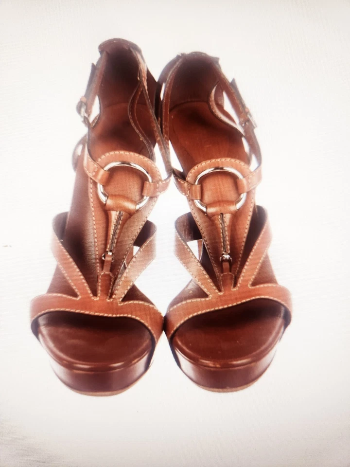 Сандалии на платформе Gucci Horsebit 42 коричневые 5,25 каблук с мешком для пыли - Изображение 1 из 4