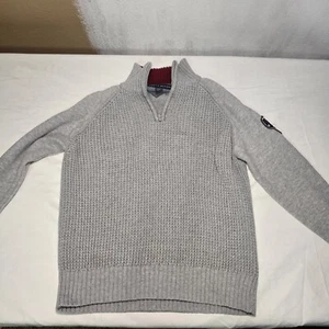 Tommy Hilfiger boys 12-14 Gray Pullover Sweater Woven 1/4 zip Gorgeous Preowned - Picture 1 of 6