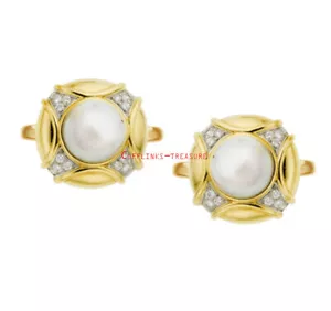 Fresh Water Pearl & CZ Gemstones With 925 Sterling Silver Cufflinks For Men's #4 - Picture 1 of 3