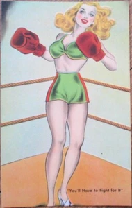 Pinup 1940s Postcard, Boxing Woman, Fight For It, Risque - Picture 1 of 1
