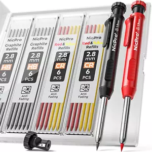 Carpenter Pencil with Sharpener,Mechanical Pencils Set with 26 Refills,Deep Hole - Picture 1 of 12
