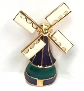 "Broche de molino de viento articulado vintage esmalte púrpura azul marino giros oro verde 2" - Imagen 1 de 5