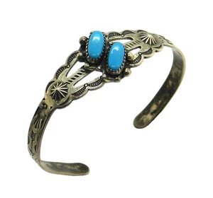 Pacific Jewelry Co 925 Sterling Turquoise Stamped Children's Cuff Bracelet - Picture 1 of 8