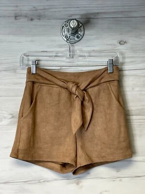 Pantalones Cortos Aqua Para Mujer XS Corbata Cintura Marrón Taupe Microfibra Forrados Cremallera Foto 1 de 4